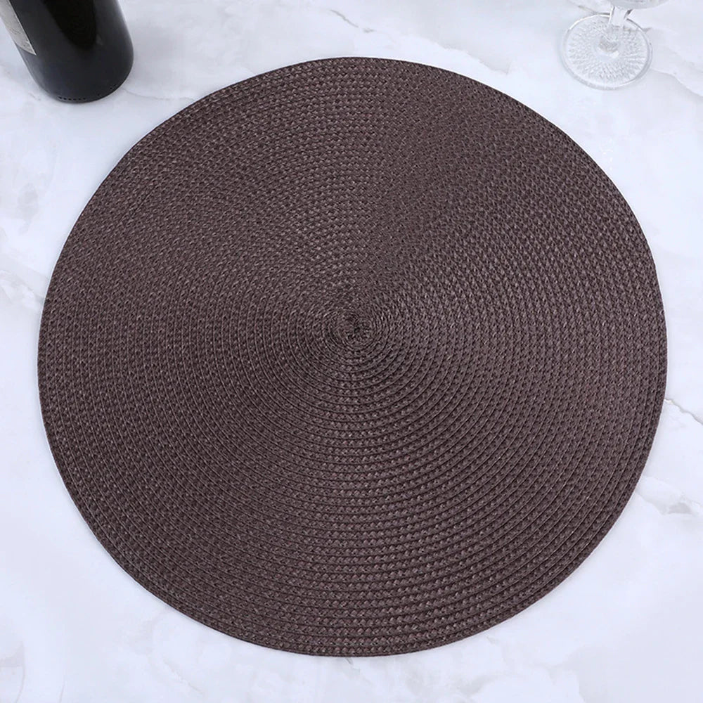 38cm Round Braided Tableware Mat – Washable, Anti-Slip, Heat-Resistant Dining Placemat and Drink Coaster for Home Decor
