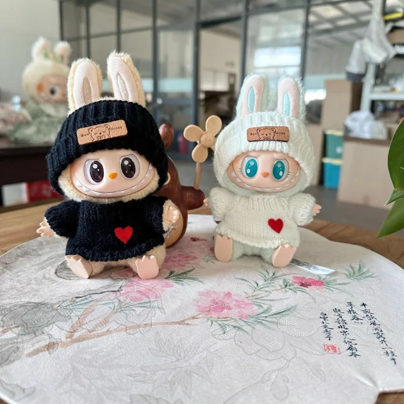 17cm Labubu Doll Clothes — Monster Outfit with Hat, Love Sweater & Casual Shoes for Sitting Party Accessories