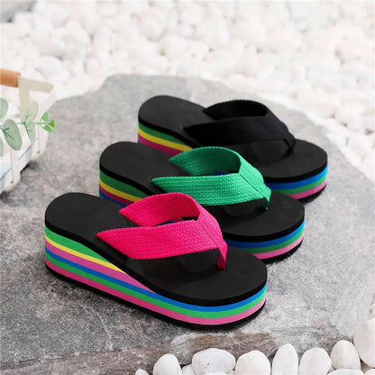 Women's Platform Beach Slippers - Non-Slip Wedge Flip Flop Sandals