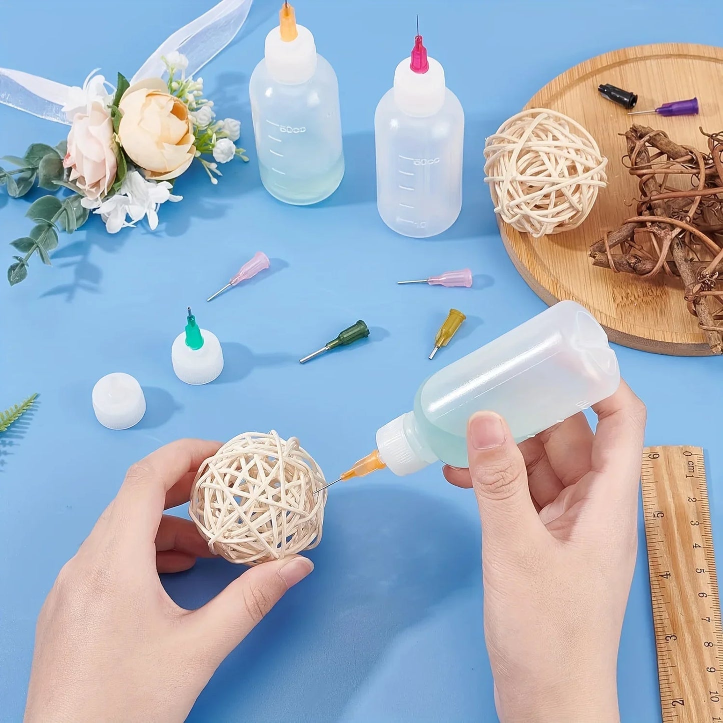 34pcs Glue Applicator Bottles Set – 30ml Plastic Squeezable Dropper with Blunt Needle Tips (14ga, 16ga, 18ga, 20ga)