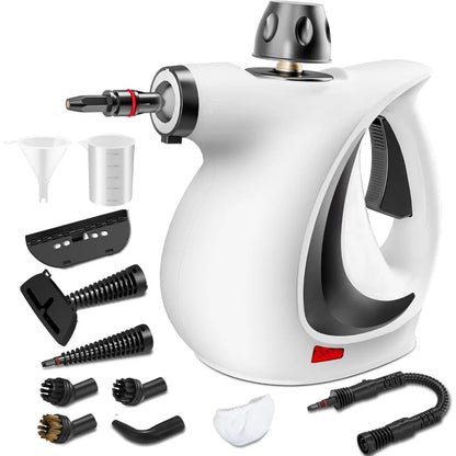 Portable Handheld Steam Cleaner – Large Capacity with 11 Piece Accessory Set for Floor, Car, Carpet & Window Cleaning