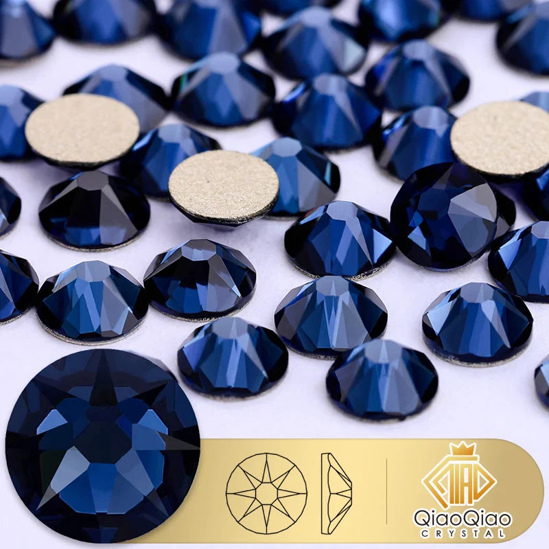 QIAO 2088 Crystal Nail Art Rhinestones — Flat Back Non-Hotfix Strass for DIY Nail Decorations (8 Big + 8 Small)