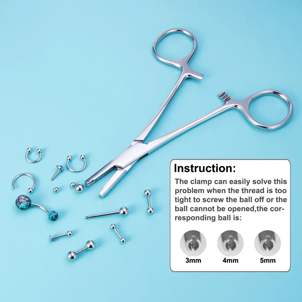 Surgical Steel Piercing Tool Set - Pliers, Forceps, Needle Pipe Clamp Tweezers for Opening and Closing CBR Rings, Ear, Belly, Nose Piercing Tools