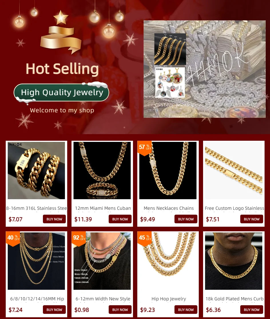 High-Quality Stainless Steel Gold Color Cuban Chain Necklace – 8-14mm Width, Waterproof Curb Link for Men & Women, Multiple Sizes