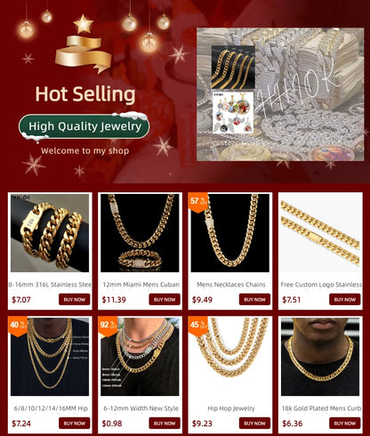 High-Quality Stainless Steel Gold Color Cuban Chain Necklace – 8-14mm Width, Waterproof Curb Link for Men & Women, Multiple Sizes