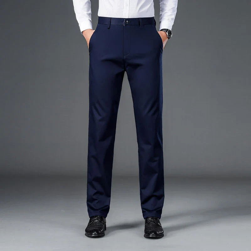 Men's Lightweight Business Casual Pants – Stretch Quick-Dry Straight Leg Trousers in Black & Deep Blue