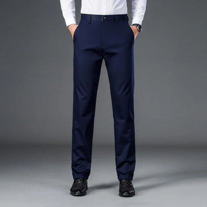 Men's Lightweight Business Casual Pants – Stretch Quick-Dry Straight Leg Trousers in Black & Deep Blue