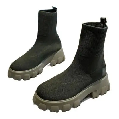Women’s Plus Size Knitted Ankle Boots - Thick Sole Casual Sock-Style Fashion Boots