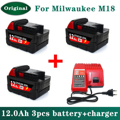 Original Milwaukee M18 18V 12000mAh Power Tool Battery – Includes Charger, BR, XC, M18B5, 48-11-1860, Built-in 21700 Battery