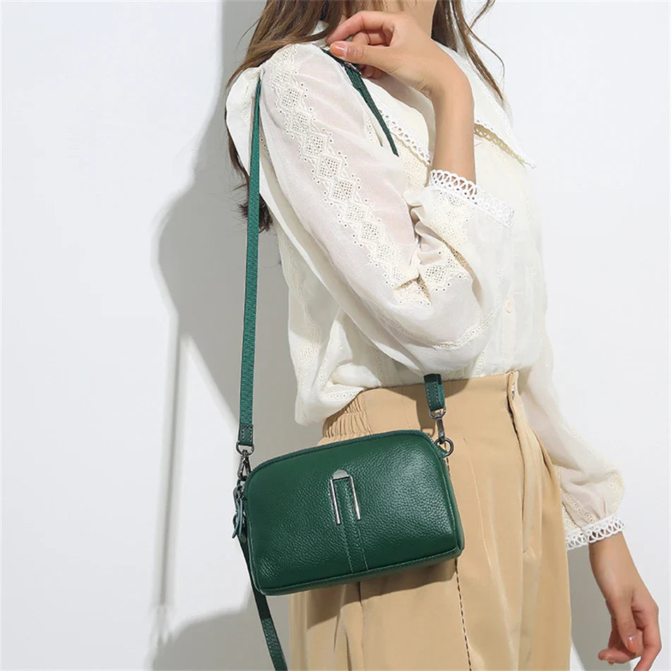 Luxury Genuine Leather Women's Crossbody Bag – Solid Color Shoulder Bag, Clutch & Messenger Purse