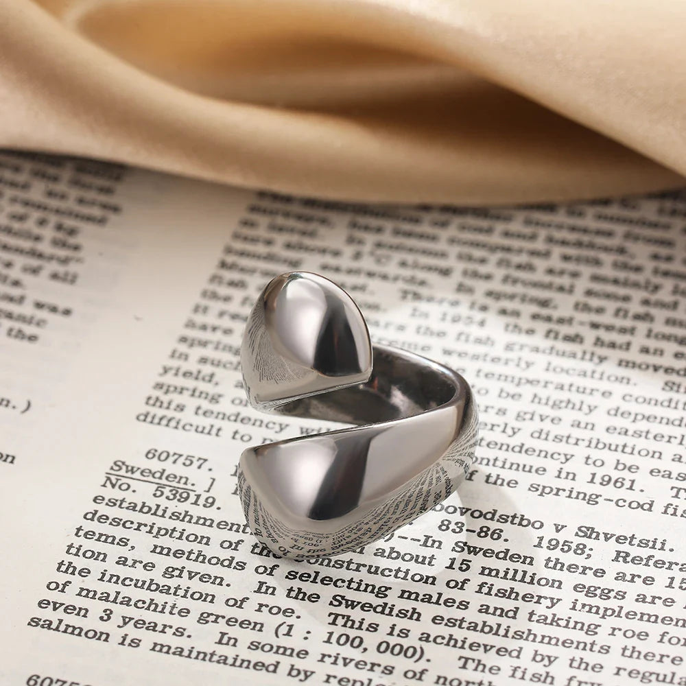 Vintage Stainless Steel Chunky Ring – Punk Irregular Adjustable Open Ring for Women, Wedding Jewelry Gift