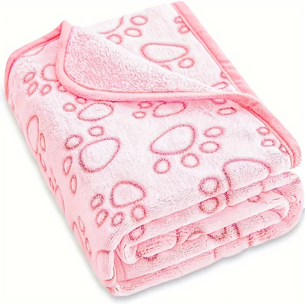 Pink Fluffy Pet Blanket - Soft Warm Paw Print Dog & Cat Mat for Comfortable Sleeping