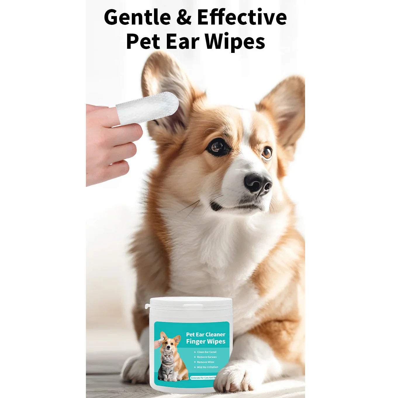 Pet Ear Cleaning Wipes - Ear Care Fingertip Pads for Mite Removal in Cats and Dogs