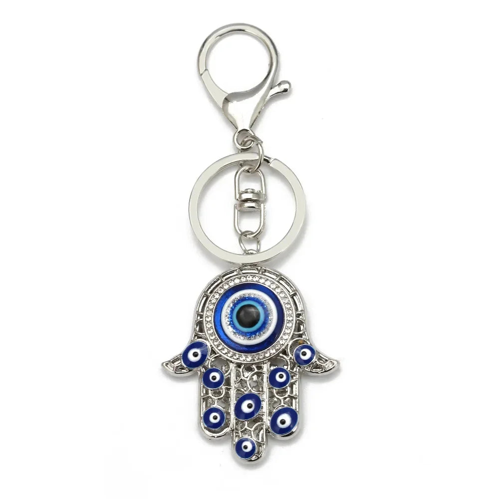 Lucky Eye Fatima Hand Keychain – Alloy Tree of Life Elephant Owl Blue Turkish Evil Eye Car Keyring Jewelry for Men & Women Gift