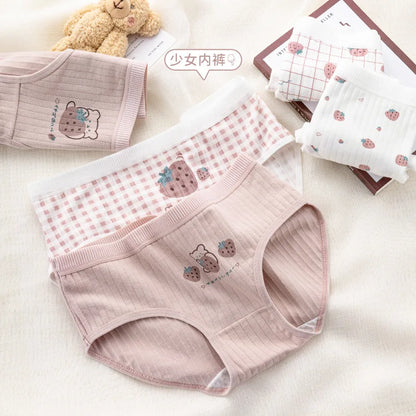 5-Piece Cotton Panties Set – Strawberry Bear Cartoon Girls’ Briefs, Sexy Women’s Underwear & Lingerie