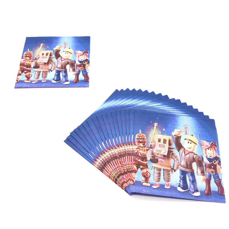 Hot Robot Roblox Kids Party Supplies Set – Disposable Tableware with Paper Plates, Cups, Balloons for Birthday & Baby Shower Decorations