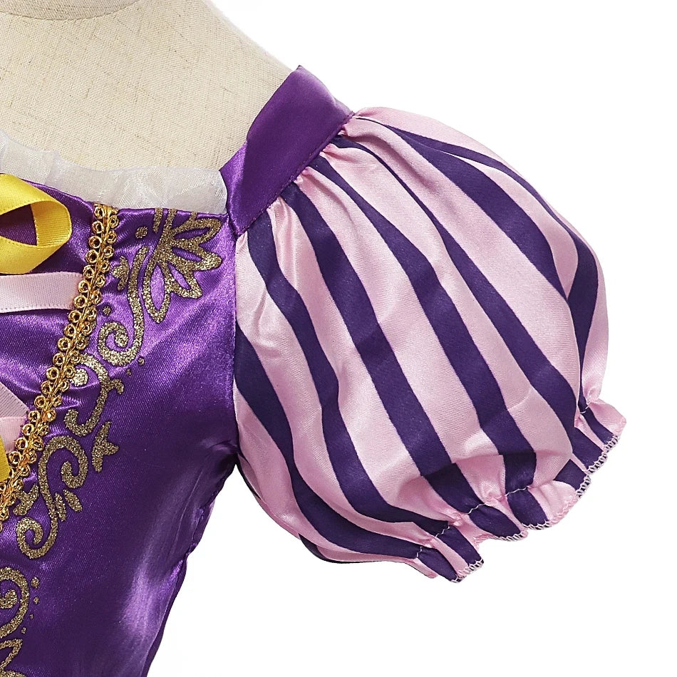 Disney Rapunzel Princess Dress - Purple Puff Sleeve Tangled Cosplay Costume for Girls, Halloween & Birthday Ball Gown