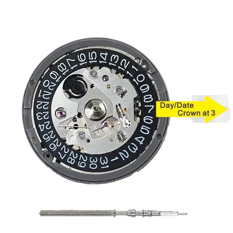 Original NH35A Automatic Mechanical Watch Movement – Crown at 3/3.8/6, Black Date Wheel, 24 Jewels Self-Winding Watch Repair Replacement Module