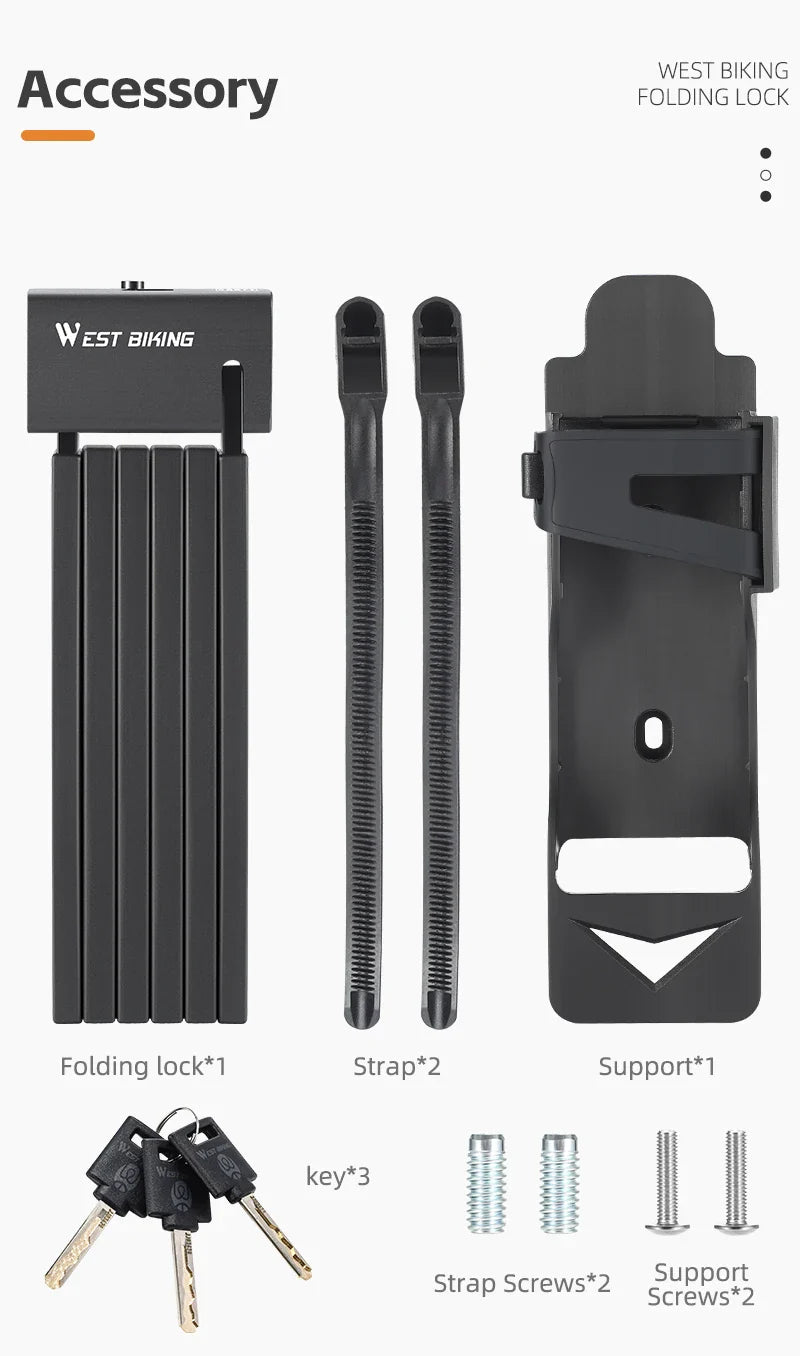 WEST BIKING Foldable Bike Lock – Heavy Duty Anti-Theft Chain Cable Padlock with 3 Keys for Bicycle & Motorcycle Security