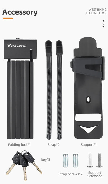 WEST BIKING Foldable Bike Lock – Heavy Duty Anti-Theft Chain Cable Padlock with 3 Keys for Bicycle & Motorcycle Security