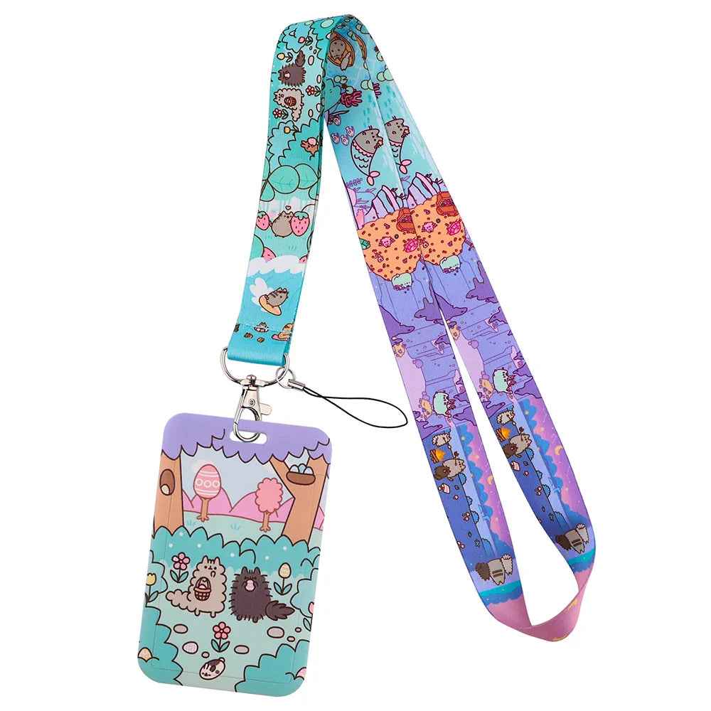 Cartoon Cat Lanyard Keychain – Multifunctional ID Card Badge Holder, Camera USB, Phone Neck Strap Accessories