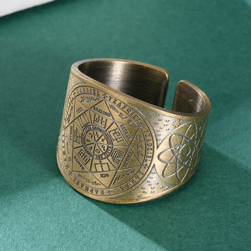 Dawapara 7 Archangels Protection Ring – Metatron Cube, Lilith Symbol, King Solomon Secrets Vintage Amulet Jewelry