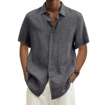 Men's Cotton Long Sleeve Shirt - Slim Fit Casual Button-Up Shirt with Roll-Up Cuffs