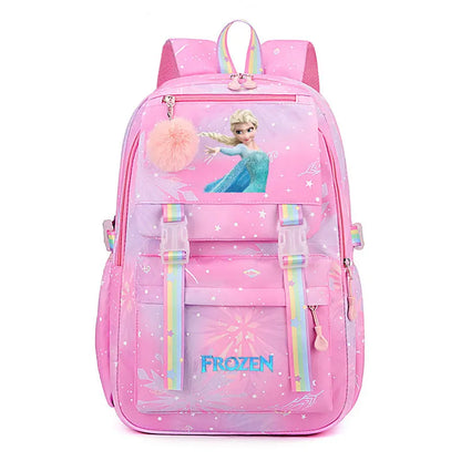 MINISO Kawaii Frozen Girls Backpack – Rainbow Schoolbag & Travel Laptop Bag for Kids & Teenagers
