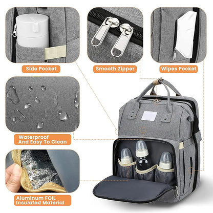 Fashionable Mommy Bag: Folding Baby Bed with Large Capacity for Milk Bottles, Diapers, and Double Shoulder Carrying - Portable Mother's Essential