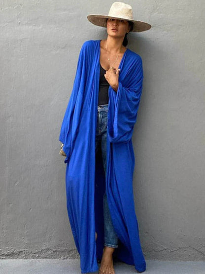 Women’s Solid Belted Wrap Kimono Beach Cover Up Dress – Swimsuit Robe Summer Beachwear 2025 New Casual Vacation Outfit