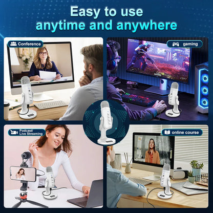 Haomuren Professional USB Condenser Microphone – White Studio Recording Mic for PC, Phone & Streaming