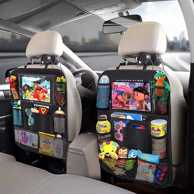Car Backseat Organizer with Touch Screen Tablet Holder – Auto Storage Pockets and Seat Back Protectors – Car Accessories