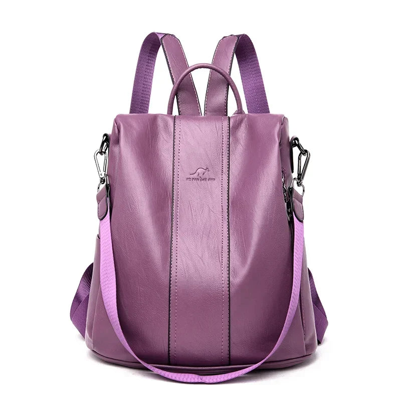 Anti-Theft Leather Backpack for Women - Vintage Shoulder Bag, High Capacity Travel and School Backpack, Mochila Feminina
