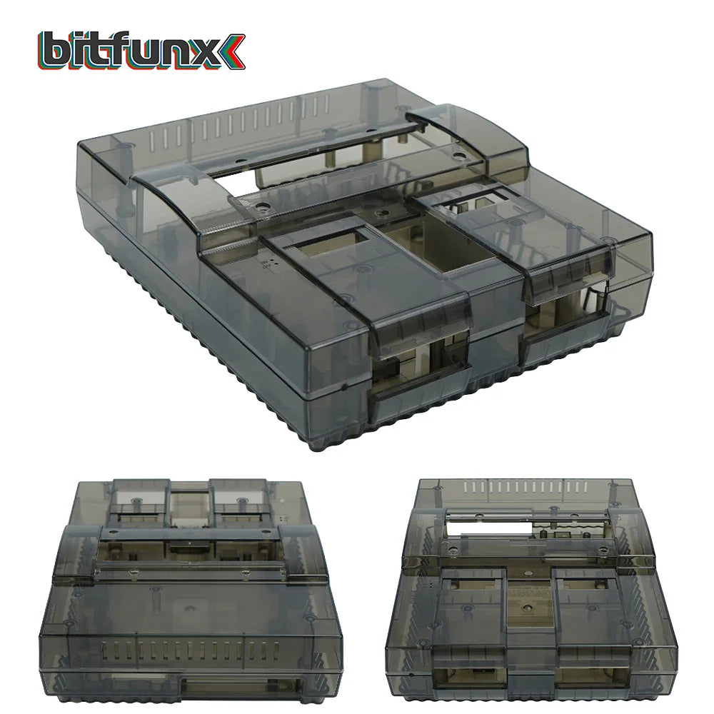 Bitfunx SNES Replacement Shell – Transparent Black Case for Nintendo SNES SFC US Version Retro Gaming Console