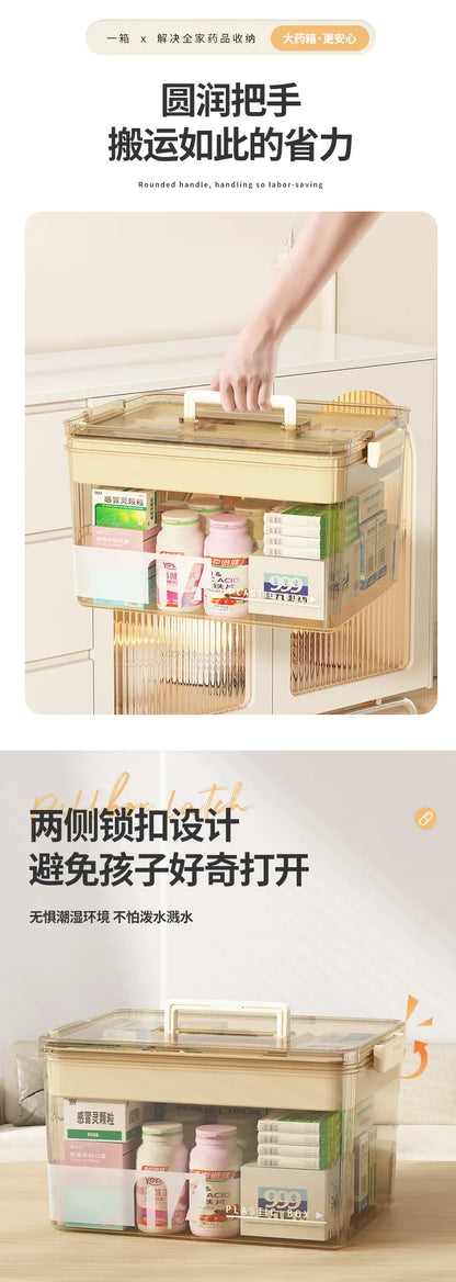 Multi-Layer Large Capacity Home Medicine Box – Transparent Medical Storage Case for First Aid & Medication Organization