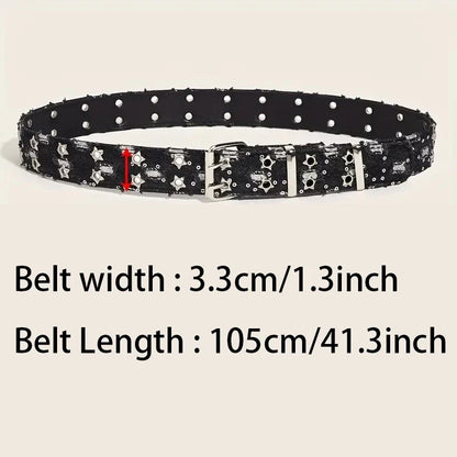 Y2K Punk Star Belt - Black Denim Hip Hop Hollow Buckle Waistband for Men & Women