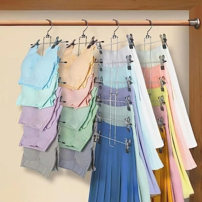 6-Layer Metal Clothes Hanger – Non-Slip Skirt & Trouser Rack with Clips for Clothing Storage