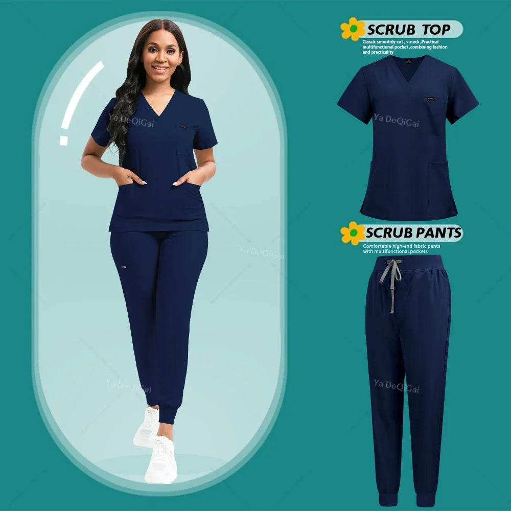 Women's Stretch Scrub Set - Nursing Uniform Top & Jogger Pants for Medical Work