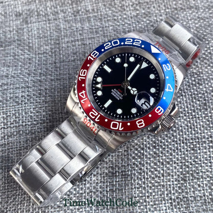 Tandorio 40mm Men’s Automatic Watch – NH34A Movement, GMT Function, Luminous Black Dial, Sapphire Crystal, Auto Date & Rotating Bezel