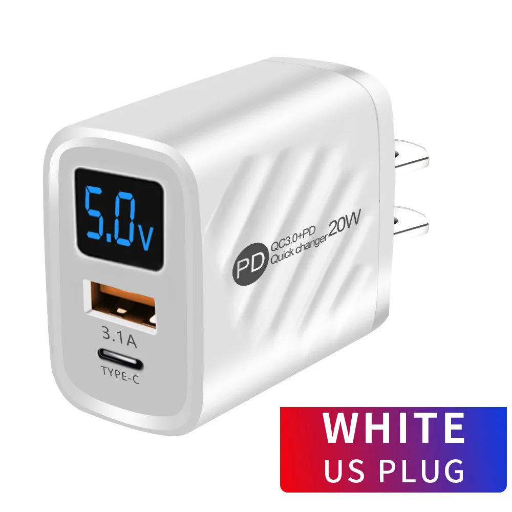 20W USB-C PD Fast Charger with Digital Display - Type C Wall Charging Adapter for iPhone, Samsung, Xiaomi, Huawei