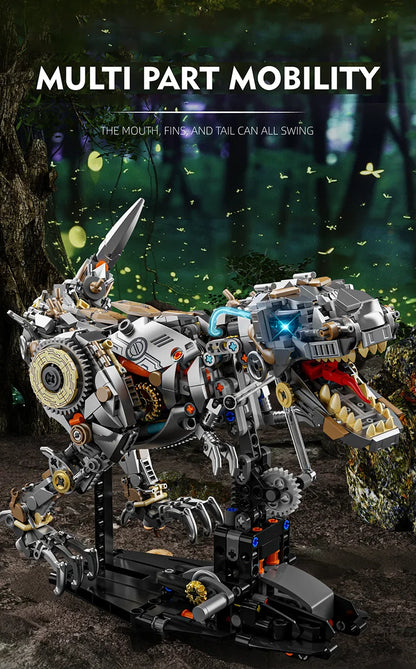 Mechanical Animal Building Blocks – T-Rex, Whale, Parrot, Devil Ray & Shark Model with Lights for Kids & Adults