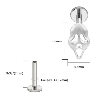 Right Grand ASTM F136 Titanium 16G Ghost Face Flat Back Earring – Halloween CZ Cartilage Stud for Helix, Labret & Nose Piercing Jewelry