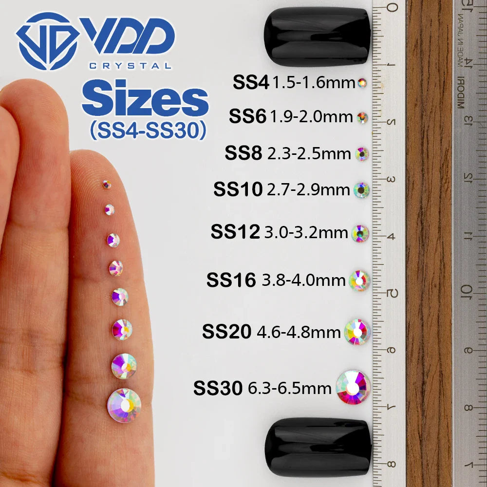 VDD SS4–SS30 Glass Crystal Rhinestones – High Quality Flatback Glitter Strass Stones for Nail Art, DIY Crafts & Decoration