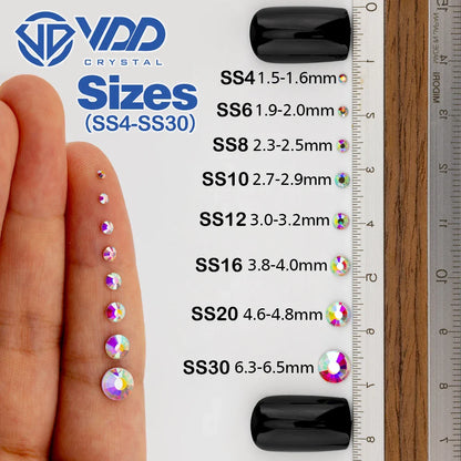 VDD SS4–SS30 Glass Crystal Rhinestones – High Quality Flatback Glitter Strass Stones for Nail Art, DIY Crafts & Decoration