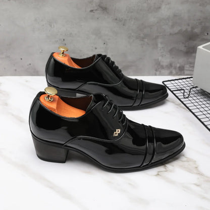 Premium Leather Men’s Slip-On Loafers - Business Casual Wedding Plaid Design Height Increasing Shoes