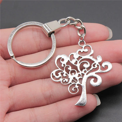 New Fashion Men 30mm Metal Alloy Keychain with Vintage Heart, Flower, Rose, Sunflower & Tree Pendant DIY Keyring Holder Chain Accessory