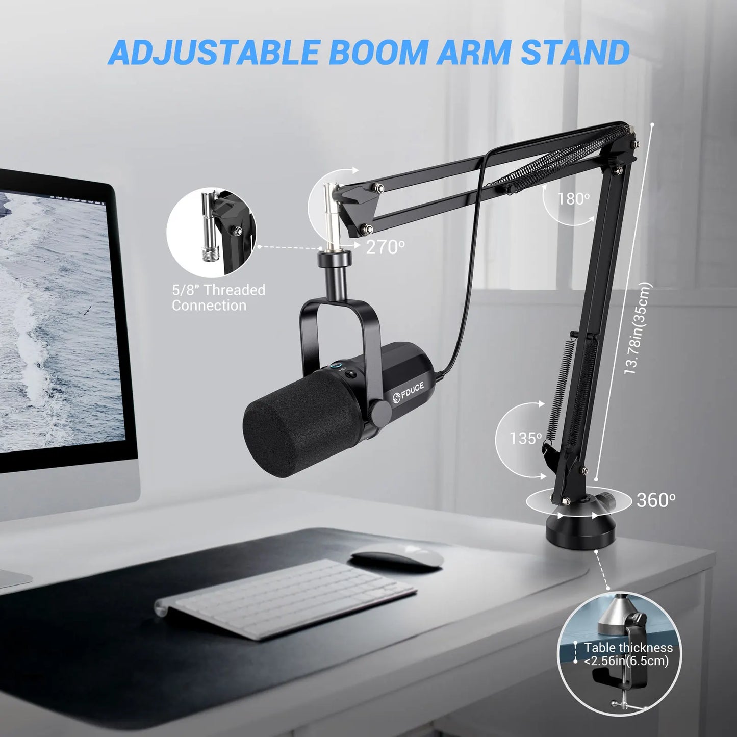 FDUCE SL40+ USB/XLR Dynamic Microphone Kit with Headset Output, Sound Insulation & Arm Stand for PC, PS5/PS4, and Mixers
