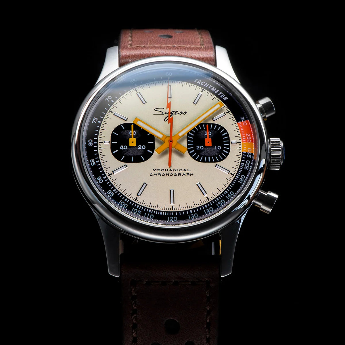 Sugess Pilot Men’s Chronograph Watch — Original ST1901 Mechanical Movement, Sapphire Crystal, Waterproof Racing Strap