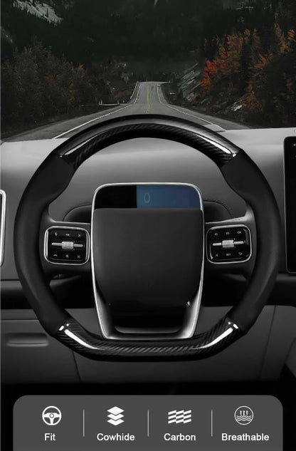 Hyundai Carbon-Fiber Leather Steering Wheel Cover — Fits i20/i30/i40/ix25/ix35/ix55/Elantra/Tucson/Sonata/Solaris/Palisade/Nexo