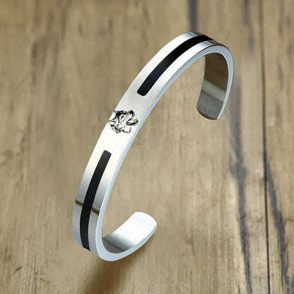 Men's Enamel Bangle - Viking Logo Cuff Bracelet, Stainless Steel Minimalist Bangle for Gentlemen